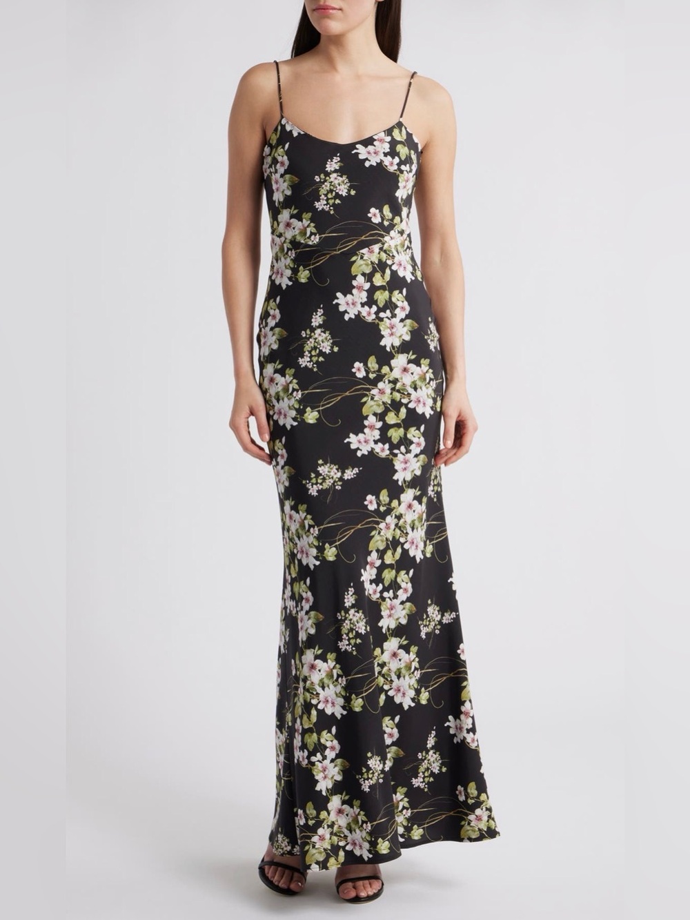 Sonya Moda $448 Juliette Floral Slip Maxi Dress in Black